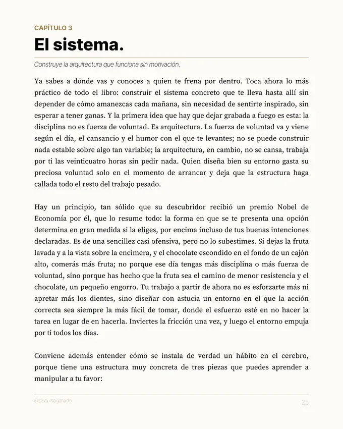 Página interior del capítulo 3, El sistema, del ebook Disciplina sin Motivación